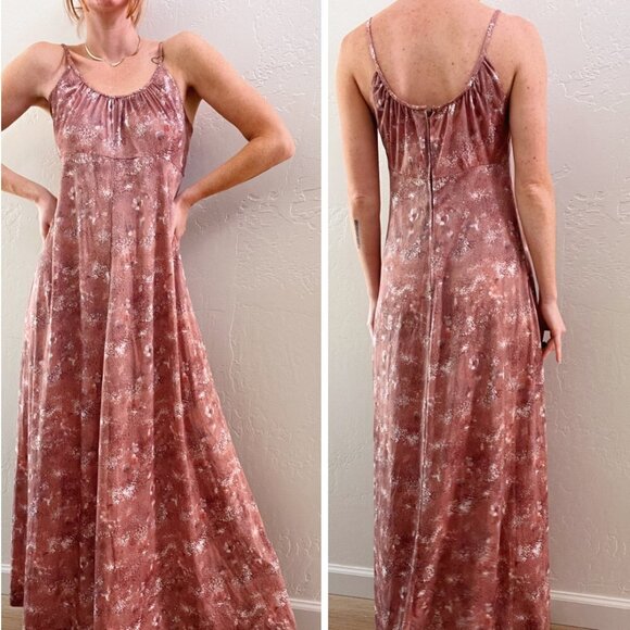 Vintage 1970's Brown Floral Leaf Printed Maxi Dress - Picture 3 of 5